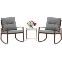 Lawns Gray Deck Poolside Porch SOLAURA Outdoor Furniture 3-Piece Rocking Bistro Set Brown Wicker with Soft Cushions /& Glass Coffee Table for Yard